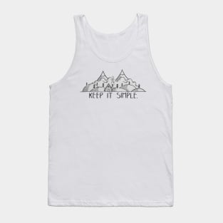 Keep it simple, house in the middle of the mountains - Digital pencil drawing - B&W Tank Top